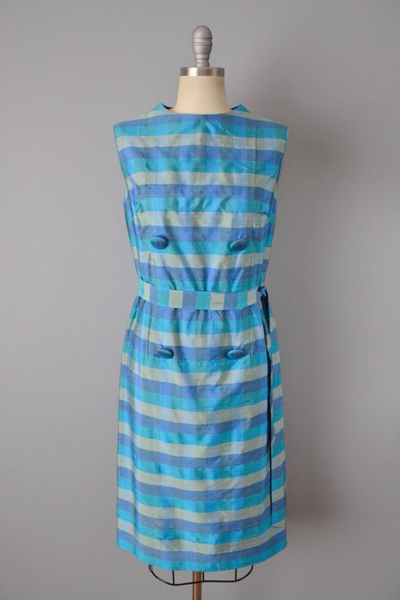 1960s Plaid Thai Silk Dress // Size Medium - image 2