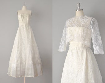 1960s Wedding Dress / 60s Strapless Wedding Dress / Wedding Dress with Jacket / 1960s Wedding Gown / Strapless Evening Dress / Size Small