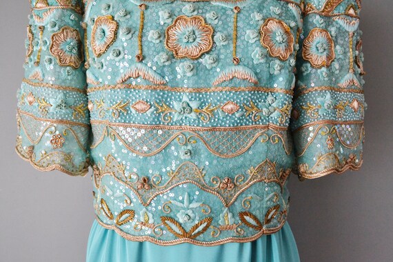 1980s Richilene Gown / Turquoise Dress / Statemen… - image 4