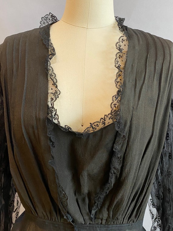 Black Victorian Blouse / Black Silk Blouse / Edwa… - image 4