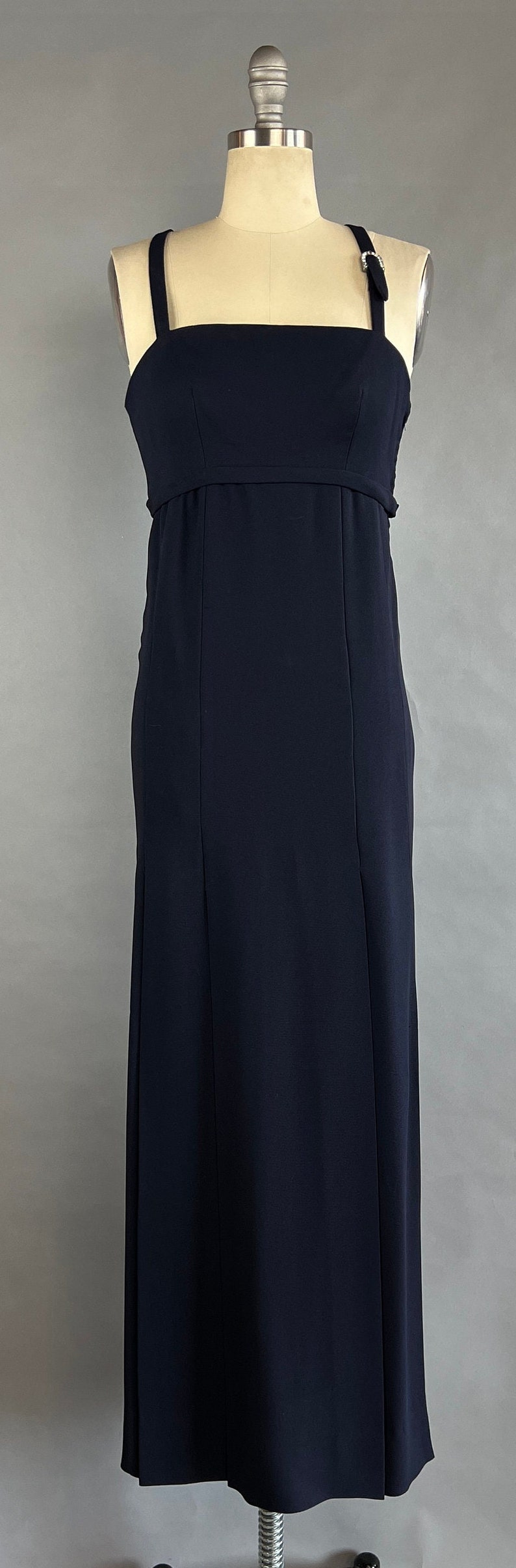 1960s Column Dress / Nina Ricci Navy Blue Silk Crepe Dress with Rhinestone Buckele / Size Small image 8