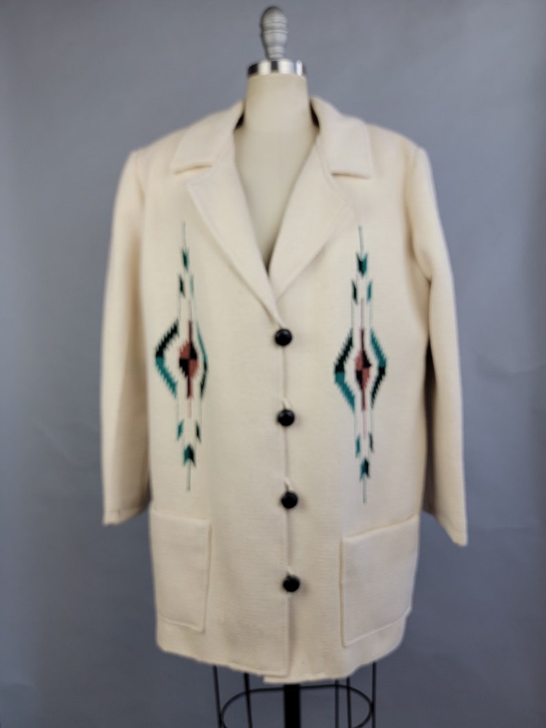 1960s Chimayo Jacket / Chimayo Jacket / Ortega's Chimayo Jacket / Hand Woven Blanket Jacket / Size Medium image 4