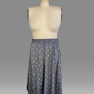 1940s Paisley Skirt / 40s Blue Cotton Paisley Skirt / Size X-Large Extra Large image 4