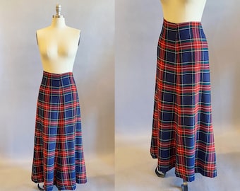 1960s Plaid Maxi Skirt / Saks Fifth Avenue Skirt / Tartan Skirt / Long Plaid Skirt / Vintage Saks Fifth Avenue / Size Medium Large