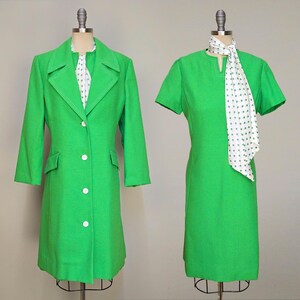 1960s Dress Set / Dress With Matching Coat / 1970s Dress / Kelly Green Coat / Green Dress Set / Size XL Extra Large