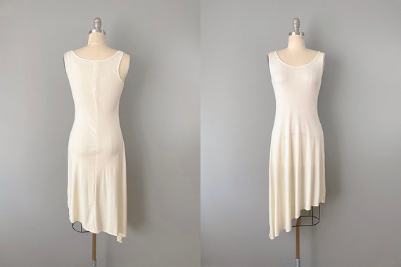 1970s Fringed Dress / Asymmetrical Ivory Slip Dre… - image 6