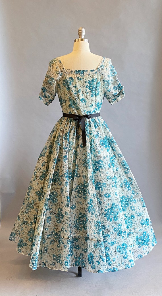 1950's Party Dress / Sheer Floral Print Dress / D… - image 9