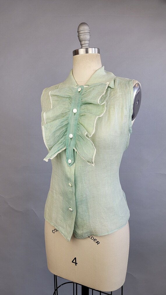 1940s Blouse  / Seafoam Green Sleeveless Blouse w… - image 3