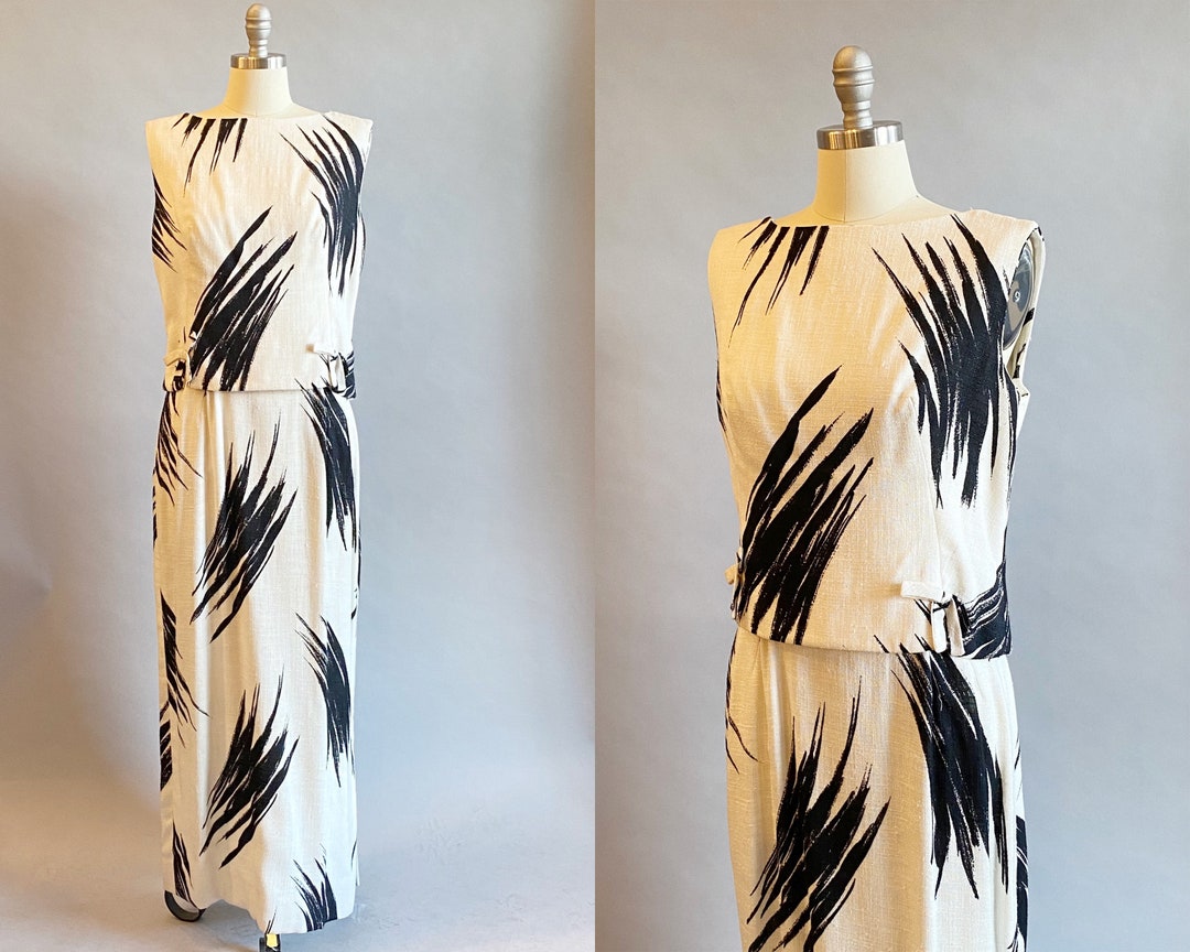 Vintage Black & White Maxi Dress 6 8