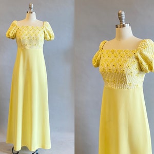 1960s Maxi Dress / Lanz Yellow Maxi Summer Dress / Size Small image 1