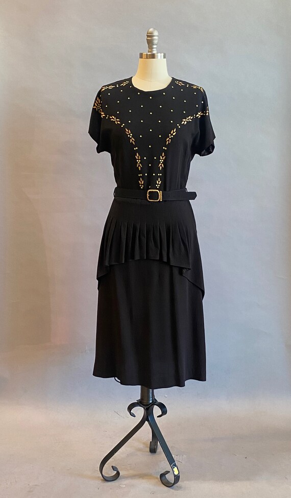 1940s Black Studded Dress 1940s Party Dress 1940s Gem