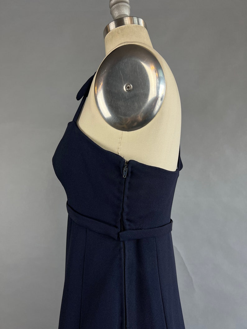 1960s Column Dress / Nina Ricci Navy Blue Silk Crepe Dress with Rhinestone Buckele / Size Small image 4
