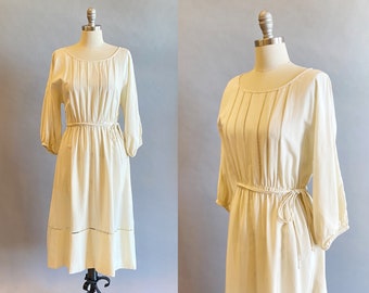 1970's Silk Morty Sussman for Mollie Parnis Boutique Dress / Ivory Silk Dress  / Vintage Designer / Size Medium