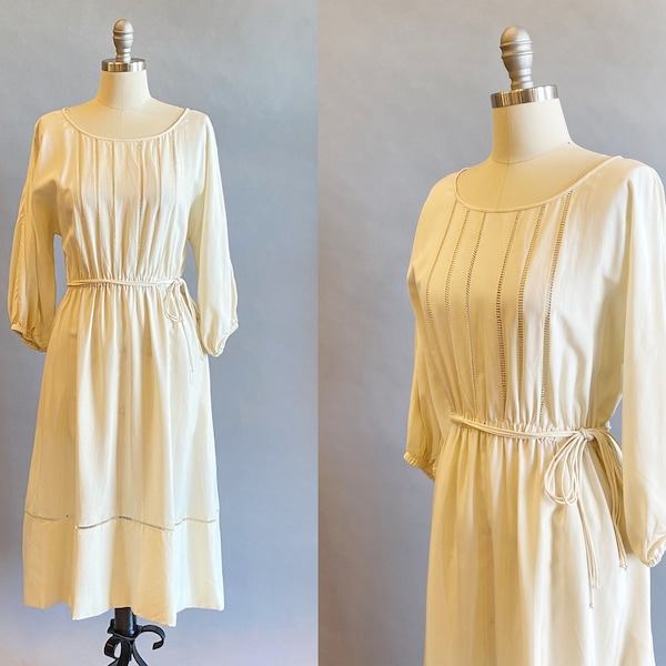 1970's Silk Morty Sussman for Mollie Parnis Boutique Dress / Ivory Silk Dress  / Vintage Designer / Size Medium