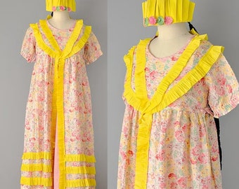 1920s Seersucker Dress / 20s Deadstock Seersucker Floral Cotton and Paper Costume Party Dress / Size Small