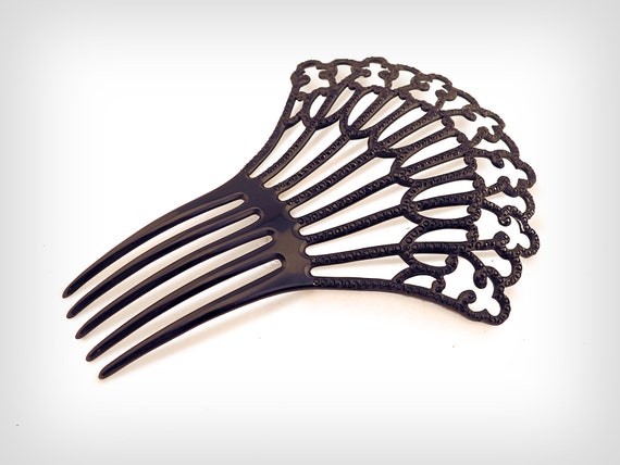 Vintage mantilla black rhinestones hair accessory comb Antique Victorian 1800s/1900s Blue Rhinestone Mantilla Style  main image 2