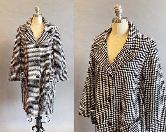1960s Houndstooth Coat / 1960s Mod Coat / Black An