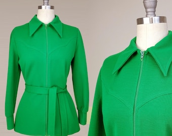 1960s Catalina Jacket / Green Knit Zip Jacket  / Green Catalina Jacket / Mod Jacket / Zip Jacket / Size Medium - Large