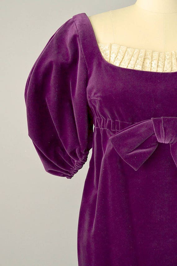 1960s Plum Velvet Regency Sleeved Dress / Purple … - image 2
