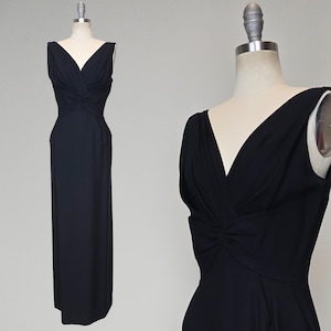 1960s Gown / Black Crepe Gown / Breakfast At Tiffany&#39;s Dress / Size Medium