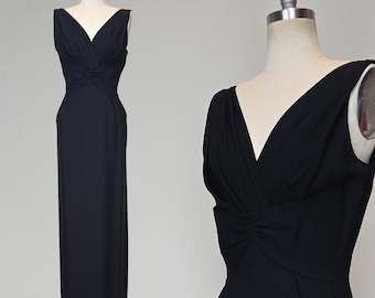 1960s Gown / Black Crepe Gown / Breakfast At Tiffany&#39;s Dress / Size Medium