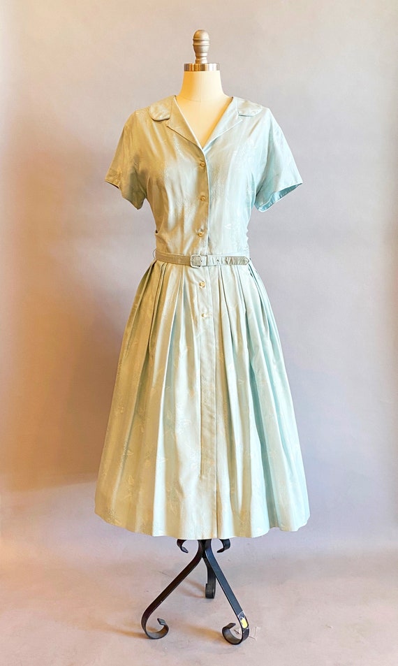 1950's Blue Silk Shirtwaist / 1950s Blue Day Dres… - image 2