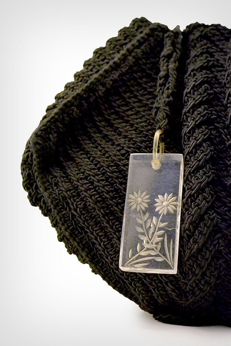 40s Purse 1940\u2019s Black Cord\u00e9 Oversized Clutch with Lucite Pull