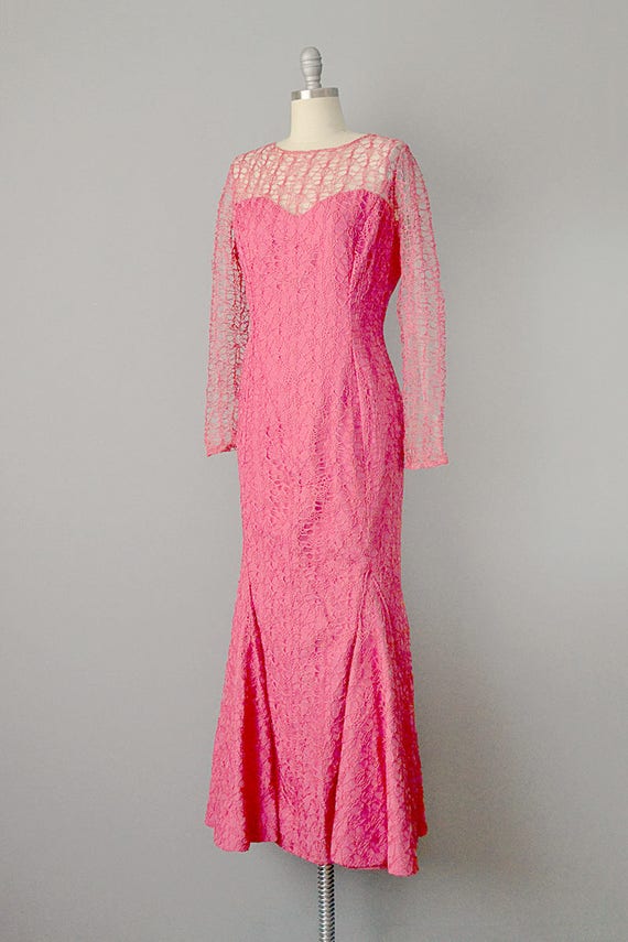 1950’s Mermaid Dress / Grace Poliner Gown / Pink … - image 3