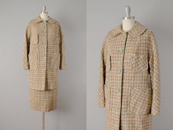 50s Suit // 1950’s Houndstooth Wool Suit w/ Coat /