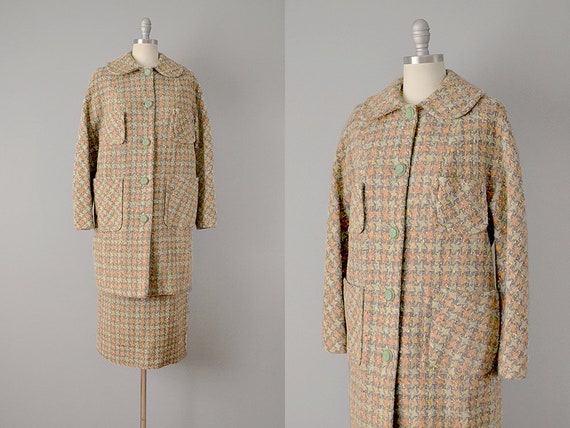 1950s Wool Suit / Brown Houndstooth Wool Suit wit… - image 1