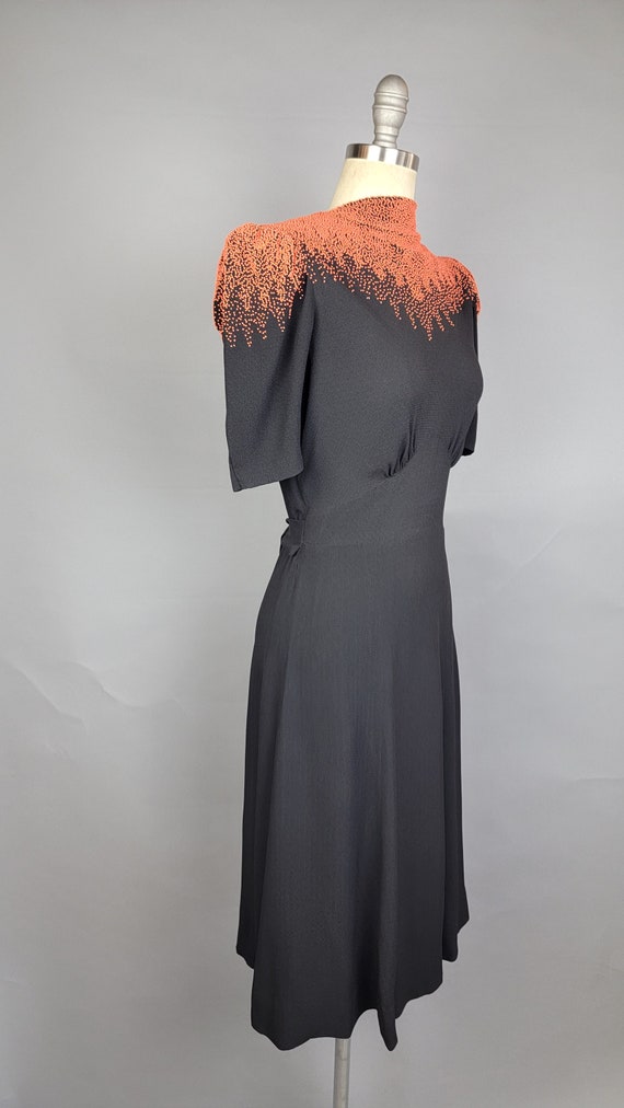 Rare 1940s Dress / Black Crepe Dress with Cascadi… - image 2