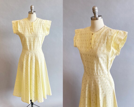 1950s Yellow Eyelet Dress / Yellow Cotton Day Dress / 50s - Etsy Ireland