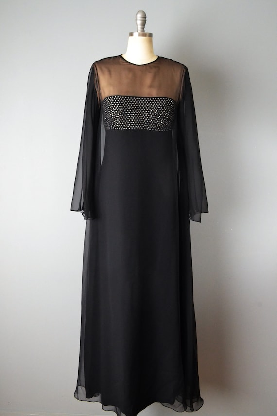 1970s Estevez Dress/ Studio 54 Dress/ Black Chiff… - image 2