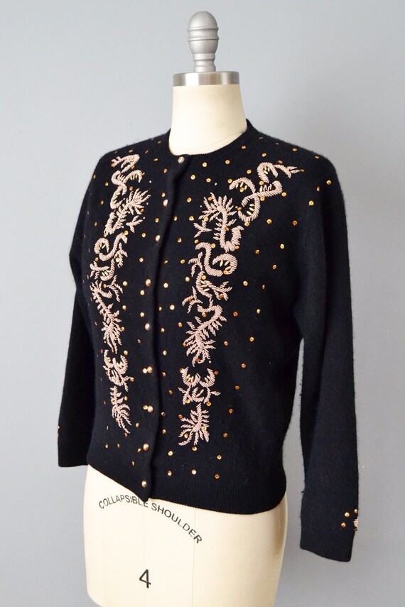 1960s Beaded Sweater / Angora and Wool Sequined a… - image 6