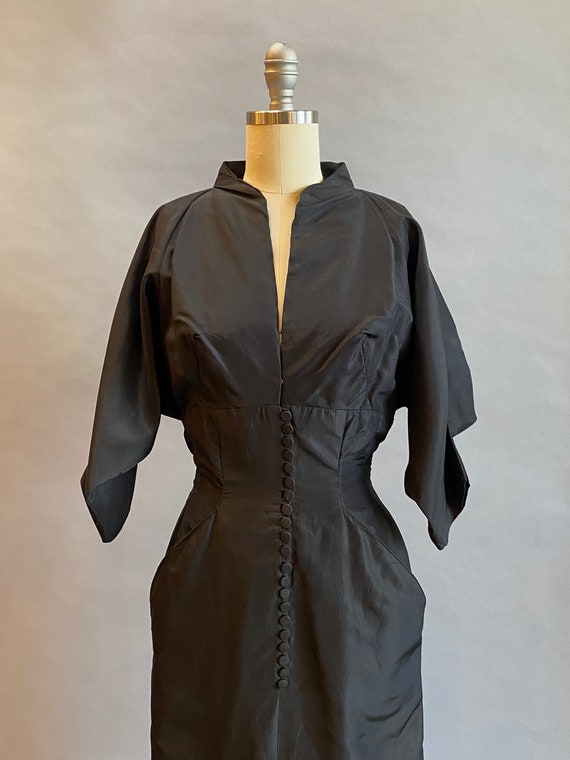 1950s Black Silk Dress / Samuel Winston Dress / D… - image 3