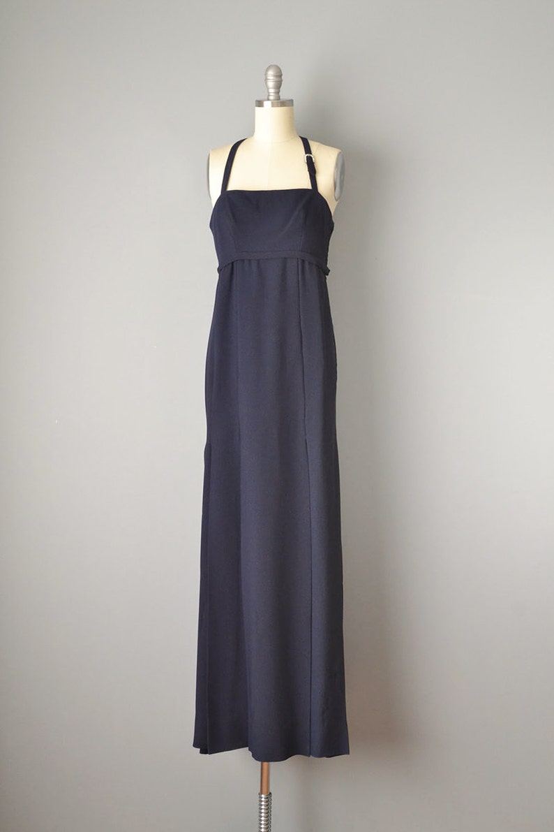 1960s Column Dress / Nina Ricci Navy Blue Silk Crepe Dress with Rhinestone Buckele / Size Small image 5