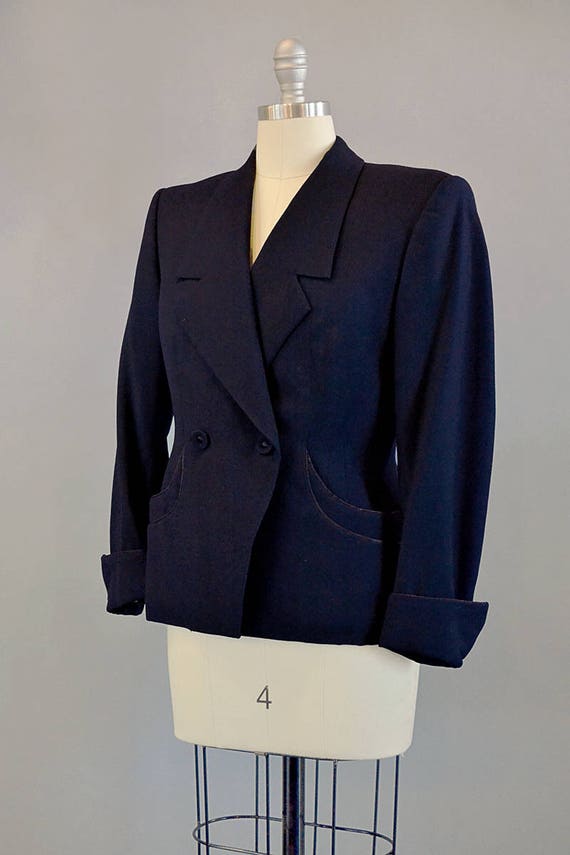 1940s Wool Jacket / 40s Navy Wool Double-Breasted… - image 3