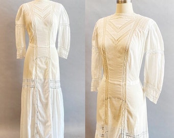 White Edwardian Lawn Dress / Edwardian Lace Dress / White Edwardian Day Dress / Casual Wedding Dress / Size Medium
