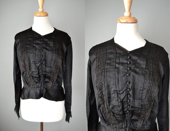 Vintage Edwardian Black Silk Blouse // Medium - image 1