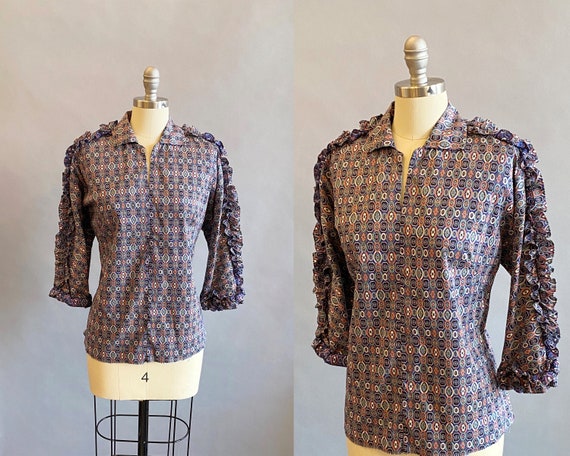 1940s Ruffle Western Blouse / Fiesta Top / Western