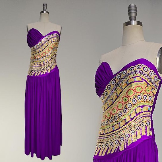 1980s Dress / Gottex Dress / Purple Spandex Dress / Party Dress / Disco Dress / Size Small - Medium