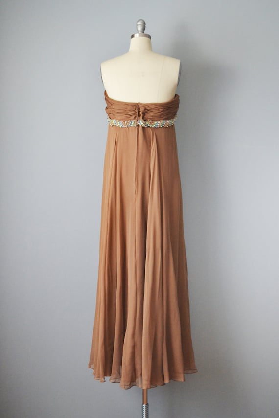 1950s Strapless Dress / Brown Silk Chiffon and Je… - image 5