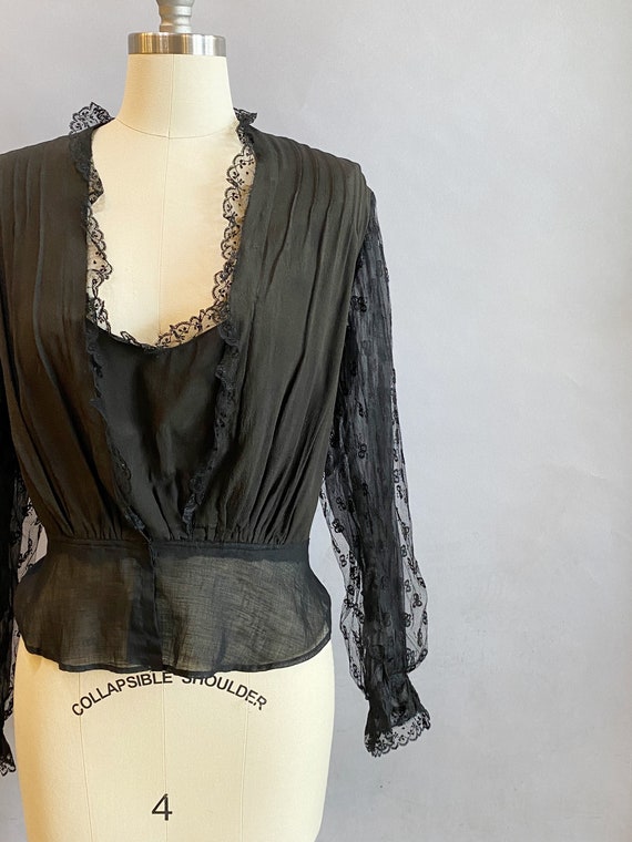 Black Victorian Blouse / Black Silk Blouse / Edwa… - image 3