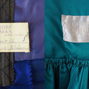 Bergdorf Goodman Designer Couture / 1950s Dress and Cape / 1957 Royal Blue and Emerald Silk Gown and Matching Cape / Size Small image 10