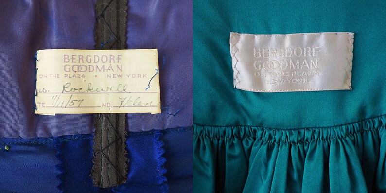 Bergdorf Goodman Designer Couture / 1950s Dress and Cape / 1957 Royal Blue and Emerald Silk Gown and Matching Cape / Size Small image 10