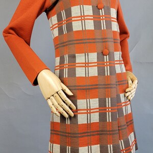 1960s Dress Set / Italian Knit / Burnt Orange Plaid Dress Set /Dress and Long Vest / 1960s Orange Dress / 1960s Plaid Dress / Size Large image 9