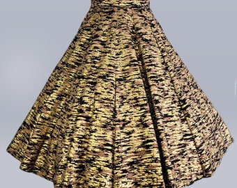 1950s Circle Skirt / 1950s Gold Screen Printed Skirt/ 12 Gore Skirt / High Waisted Skirt / Size Small - Medium