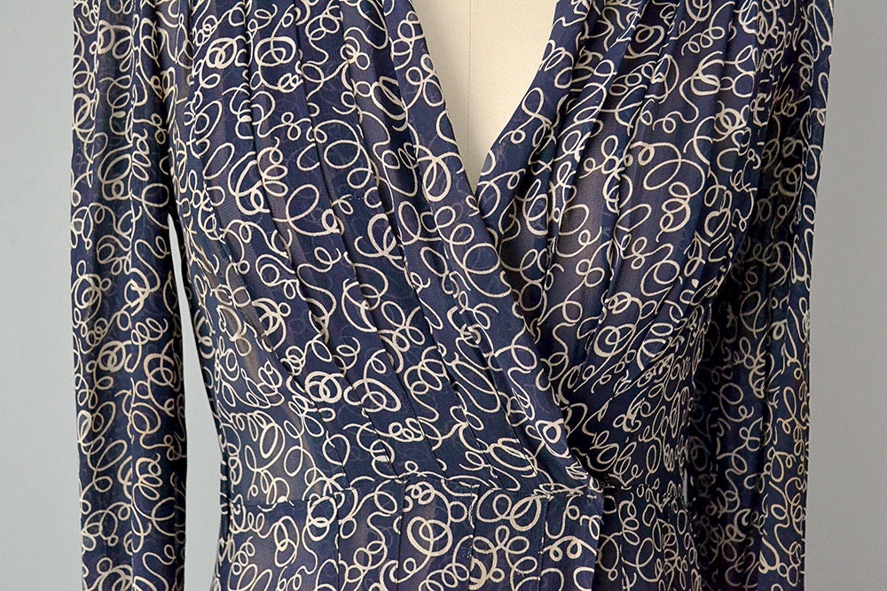 1930s Wrap Dress With Ribbon Print / Size Large | Etsy