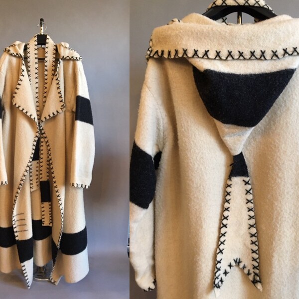 Early's Witney Point Blanket Coat / Black and White Capote Coat / Wool Greatcoat / Size XL to XXL