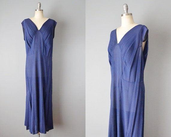 1920s Plus Size Gown / Navy Silk Dress / 20s Gatsb
